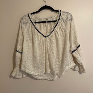 Free People White Eyelet Blouse with Black Accents